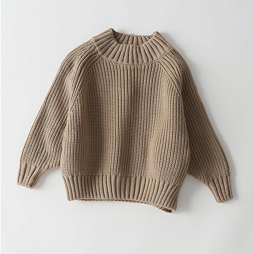 

Toddler Girls' Sweater Solid Color School Long Sleeve Active 3-7 Years Winter Khaki Brown Coffee