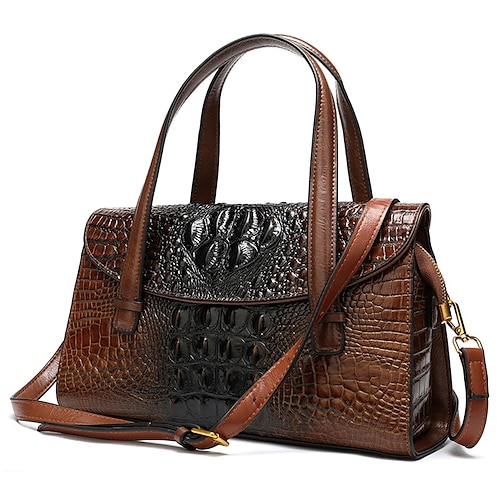 

Women's Tote Top Handle Bag Shoulder Bag Nappa Leather Cowhide Zipper Crocodile Daily Wine Green Red Brown