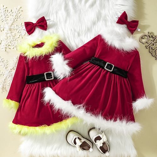 

Kids Girls' Christmas Dress Solid Color A Line Dress Above Knee Dress Outdoor Cotton Long Sleeve Fashion Dress 3-7 Years Winter Yellow White