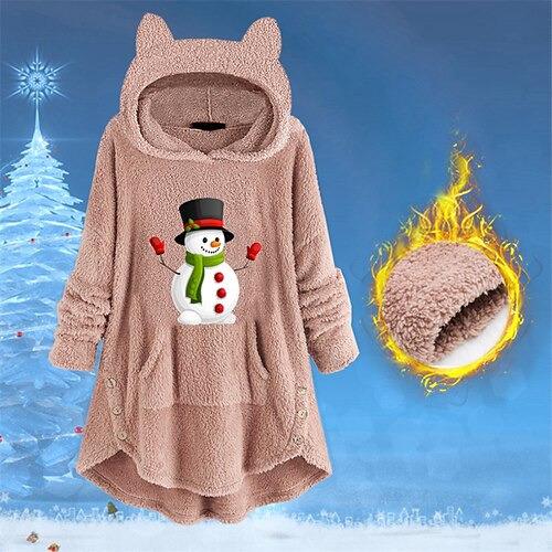 

Women's Sherpa jacket Fleece Jacket Teddy Coat Windproof Warm Outdoor Christmas Daily Wear Going out Pocket Print Pullover Hoodie Comfortable Plush Christmas Plaid Regular Fit Outerwear Long Sleeve