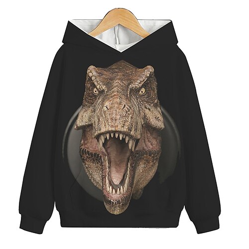 

Kids Boys Hoodie Pullover Graphic Dinosaur Long Sleeve Pocket Children Top Outdoor Hoodie Active Cool Black Winter 7-13 Years / Fall / Spring