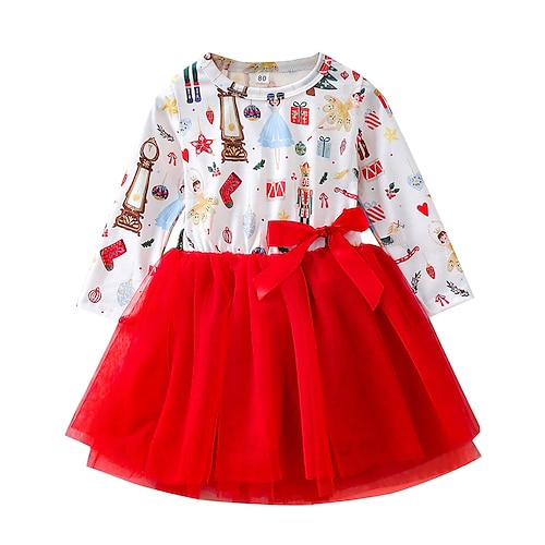 

Kids Girls' Dress Cartoon A Line Dress Asymmetrical Dress Casual Cotton Long Sleeve Casual Dress 0-5 Years Winter Gray White / Fall / Sweet