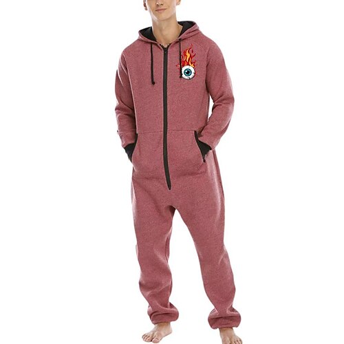 

Men's Loungewear Onesie Pajamas Pure Color Simple Comfort Home Daily Polyester Warm Breathable Hoodie Long Sleeve Pocket Winter Black Red
