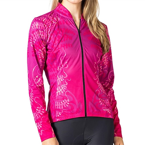 

Women's Cycling Jersey Long Sleeve Bike Jersey Top with 3 Rear Pockets Mountain Bike MTB Road Bike Cycling Breathable Quick Dry Moisture Wicking Reflective Strips Rose Red Graphic Spandex Sports