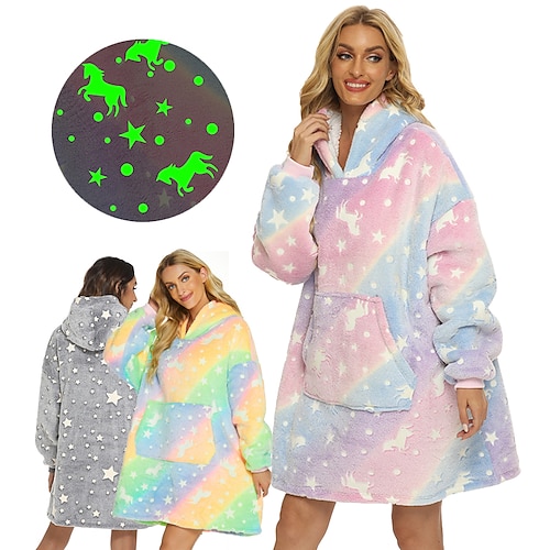 

Adults' Oversized Hoodie Blanket Wearable Blanket With Pocket Unicorn Galaxy Onesie Pajamas Flannel Cosplay For Men and Women Carnival Animal Sleepwear Cartoon Festival / Holiday Costumes