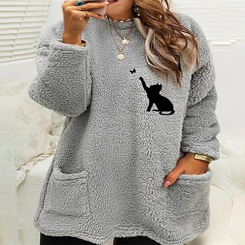 

kvinders plus size afslappet sweater kjole kat rund hals langærmet vinter efterår afslappet mini sweater kjole dagligt gå ud sweater kjole hættetrøje sweater kjole