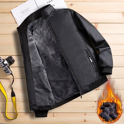 

Men's Casual Jacket Outdoor Casual / Daily Daily Wear Vacation Going out Zipper Standing Collar Warm Ups Comfort Zipper Front Jacket Outerwear Solid Color Zipper Pocket Black Dark Navy Black