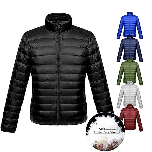 

Men's Down Jacket Winter Jacket Winter Coat Windproof Warm Casual Hiking Solid / Plain Color Outerwear Clothing Apparel Black Dark Green Burgundy