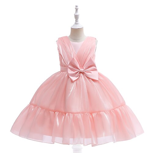 

Kids Little Girls' Dress Solid Colored A Line Dress Performance Daily Bow Pink Midi Sleeveless Cute Princess Dresses Spring Summer Regular Fit 2-6 Years