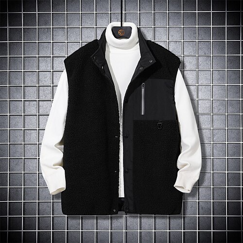 

Men's Vest Fleece Vest Daily Wear Casual Daily Winter Fall Regular Coat Stand Collar Regular Fit Warm Casual Daily Traditional / Classic Comfortable Jacket Sleeveless non-printing Plain with Pockets