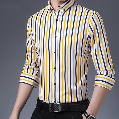 

Men's Dress Shirt Waves Turndown Black / White Black Blue Pink Yellow Outdoor Work Long Sleeve Button-Down Print Clothing Apparel Business Comfortable Smart Casual