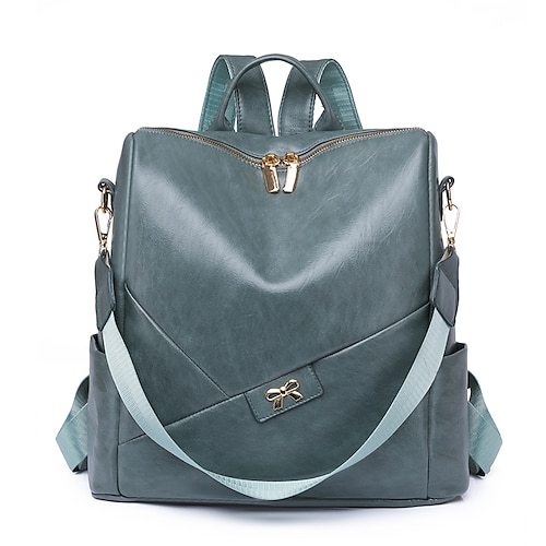 

Unisex School Bag Bookbag Functional Backpack Commuter Backpack PU Leather Solid Color Waterproof Durable Zipper Traveling Office & Career Blue Khaki Brown Black