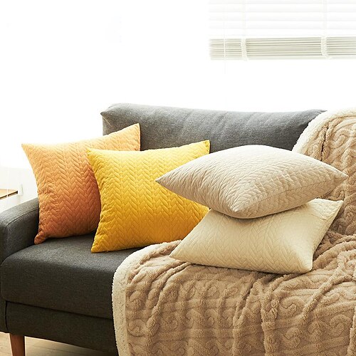 

Leaf Quilted Pillow Cover Embossed Double-sided Simple Solid Color Pillowcase Without Core Back Cover