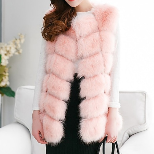 

Women's Faux Fur Coat Windproof Warm Outdoor Street Shopping Going out Pocket Cardigan Crewneck Fashion Elegant Modern Plush Solid Color Regular Fit Outerwear Sleeveless Winter Fall Green Black Pink