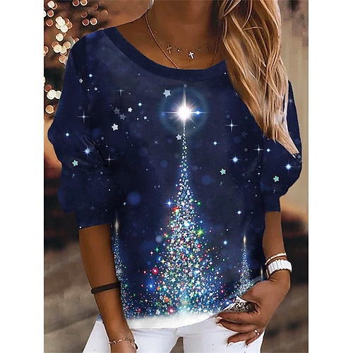 

Women's Sweatshirt Pullover Streetwear Christmas Red Navy Blue Graphic Christmas Round Neck Long Sleeve S M L XL 2XL 3XL