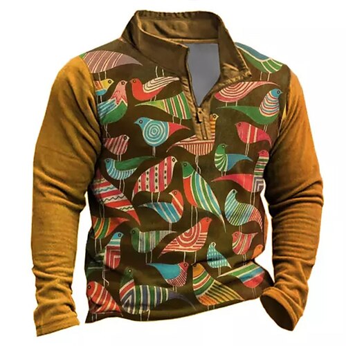 

Men's Zip Up Sweatshirt Pullover Quarter Zipper Sweatshirt Green Blue Purple Orange Red Half Zip Animal Bird Graphic Prints Zipper Print Daily Sports 3D Print Basic Designer Casual Spring & Fall