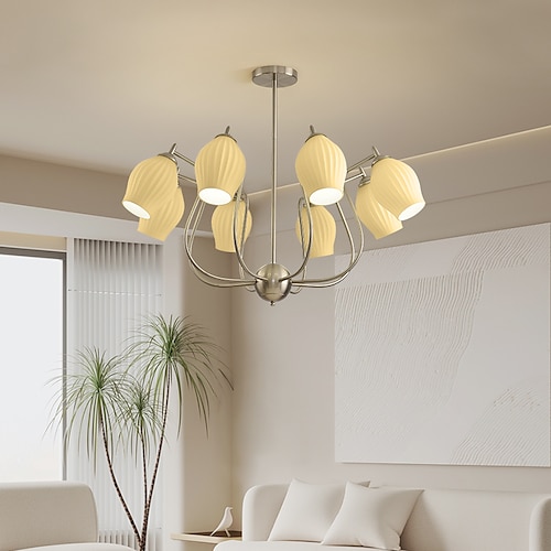 

Ceramic Ribbed Chandelier Ribbed Ceramic Chandelier 4/6/8-Light 60CM Vintage Nordic Style Pendant Light 85-265V