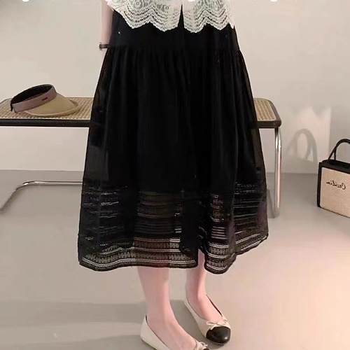 

Women's Skirt Midi Polyester Black Purple White Skirts Lace Fashion Casual Daily Weekend One-Size