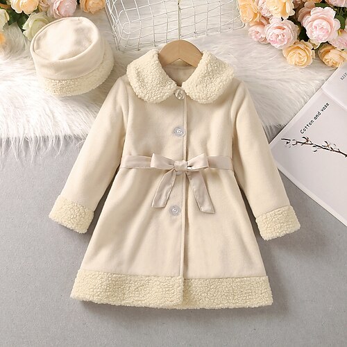 

Toddler Girls' Woolen Coat Solid Color Fashion School Coat Outerwear 7-13 Years Winter Beige / Fall