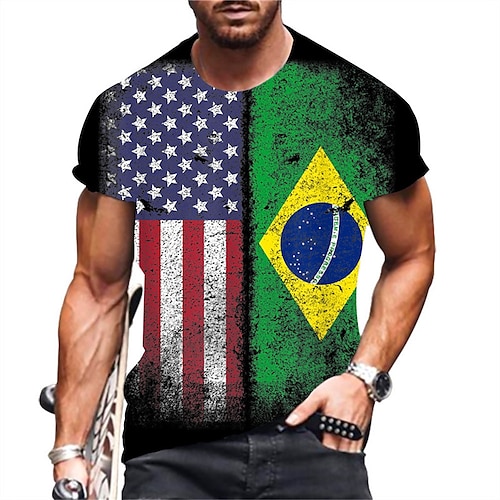 

Men's T shirt Tee Graphic Prints Crew Neck Green Blue Dark Green Black 3D Print World Cup Brazil Outdoor Street Short Sleeve Print Clothing Apparel Sports Designer Casual / Summer