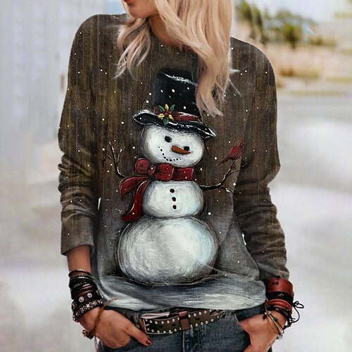 

Women's Christmas Sweatshirt Pullover Streetwear Brown Graphic Christmas Round Neck Long Sleeve S M L XL 2XL 3XL