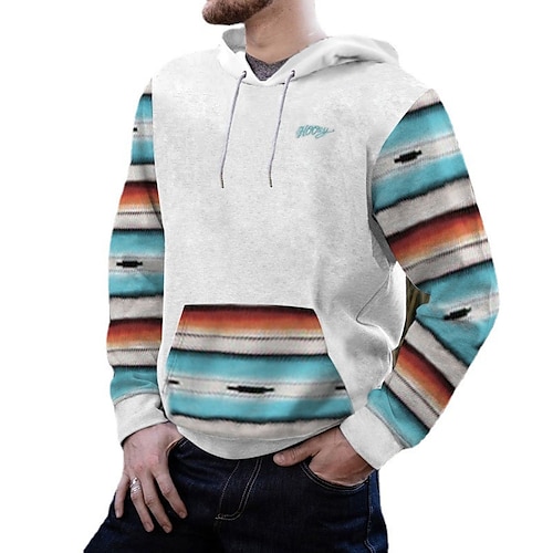 

Men's Pullover Hoodie Sweatshirt Blue Hooded Color Block Stripes Graphic Prints Print Daily Sports 3D Print Basic Streetwear Designer Spring Fall Clothing Apparel Hoodies Sweatshirts