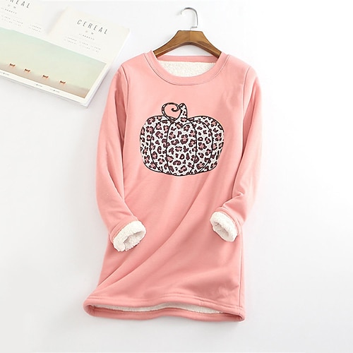 

Women's Plus Size Tops Fleece Pullover Sweatshirt Pumpkin Print Long Sleeve Casual Sherpa Fleece Halloween Daily Polyester Winter Fall Blue Pink