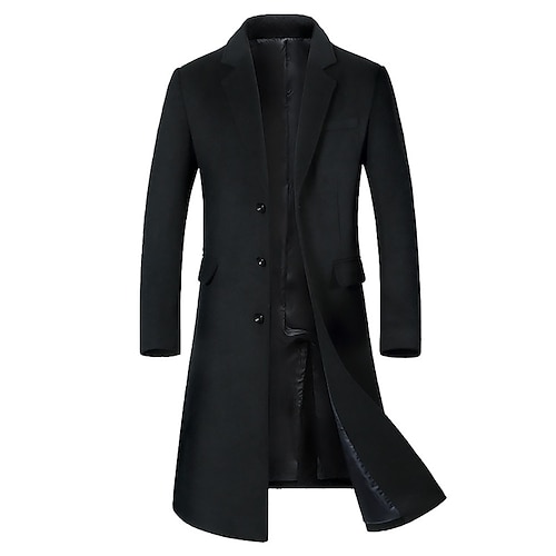 Men's Winter Coat Wool Coat Overcoat Outdoor Office Winter Fall Polyester Windproof Warm Outerwear Clothing Apparel Notch lapel collar