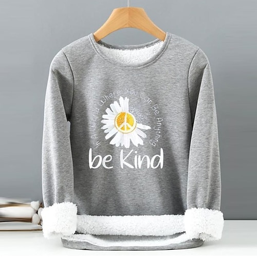 

Women's Plus Size Tops Fleece Pullover Sweatshirt Floral Letter Print Long Sleeve Casual Sherpa Fleece Daily Going out Polyester Winter Fall Pink Orange