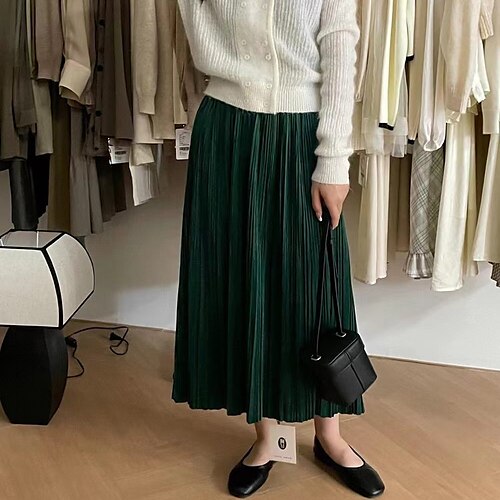 

Women's Skirt Work Skirts Midi Velvet Jie Huang Black Dark Green Camel Skirts Pleated Fashion Casual Daily Weekend One-Size