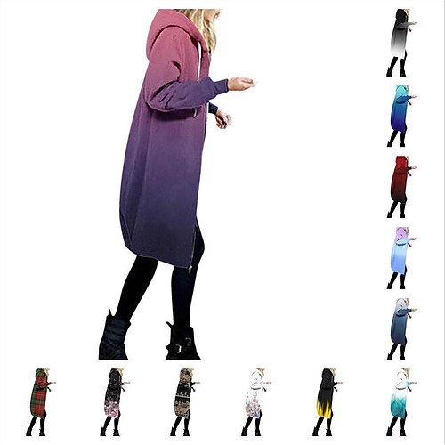 

Women's Hoodie Long Front Zipper Color Gradient Sparkly Flower / Floral Regular Spring & Fall White flower Color Gradient Blue Black Boho Color Gradient Black Color Gradient Sparkly Leaf
