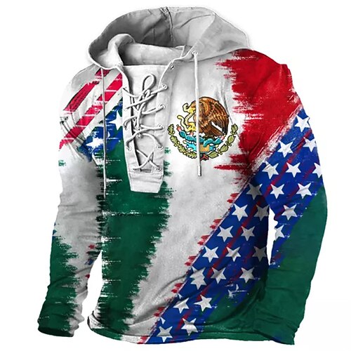 

Men's Pullover Hoodie Sweatshirt Pullover Green Hooded Graphic Prints National Flag Lace up Print Casual Daily Sports 3D Print Basic Streetwear Designer Spring & Fall Clothing Apparel Hoodies