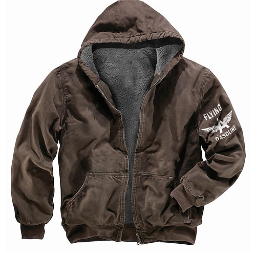 

Men's Fleece Jacket Full Zip Hoodie Fleece Hoodie Sherpa Jacket Coffee Hooded Letter Graphic Prints Zipper Print Sports & Outdoor Daily Sports 3D Print Fleece Streetwear Designer Casual Winter