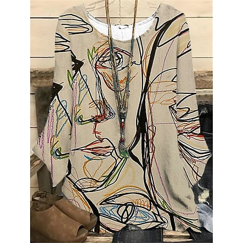 

Mujer Talla extra Tops Blusa Camisa Abstracto Estampado Manga Larga Cuello redondo Ropa de calle Diario Vacaciones Poliéster Invierno Otoño Color Caquí / Talla Grande