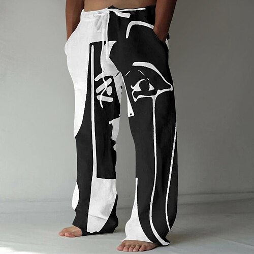 

Men's Trousers Beach Pants Drawstring Elastic Waist 3D Print Cartoon Color Block Graphic Prints Comfort Breathable Casual Daily Holiday Streetwear Classic Style Black / White White / Black / Designer