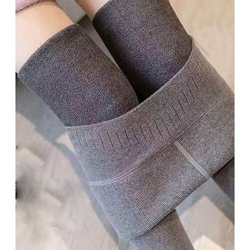 

Women's Fleece Pants Tights Leggings Light Grey Dark Grey Grey High Waist Casual Home Vacation High Cut High Elasticity Full Length Thermal Warm One-Size