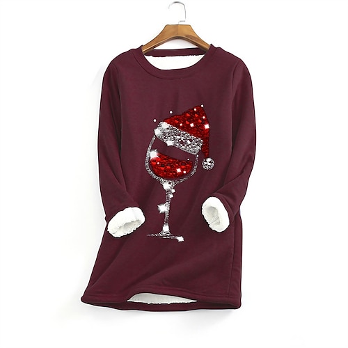 

Women's Plus Size Christmas Casual Dress Print Crew Neck Long Sleeve Winter Fall Casual Mini Dress Daily Dress / Hoodie Dress