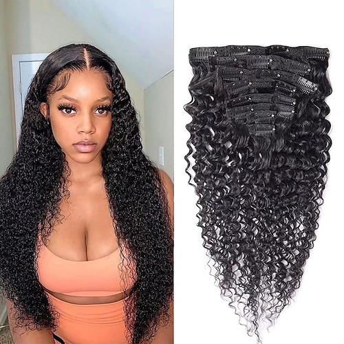 

Water Wave 8pcs Clip Ins Human Hair Extensions For Black Women 10A Brazilian Real Remy Hair Water Wave Human Hair Clip ins 16 InchWater Wave Clip in Hair Extensions