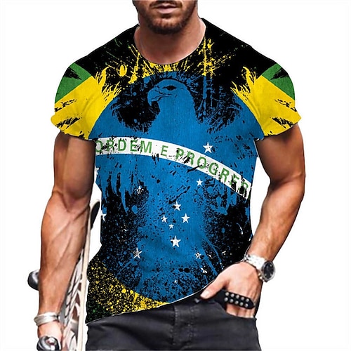 

Homme T shirt Tee Imprimés Photos Col Ras du Cou Vert Bleu Jaune Vert foncé 3D effet World Cup Brazil Extérieur Plein Air Manche Courte Imprimer Vêtement Tenue Sportif Design Casual / Eté