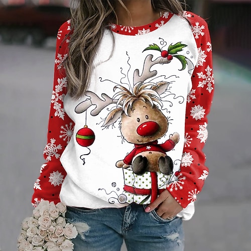 

Women's Christmas Sweatshirt Pullover Streetwear Green Light Green Fuchsia Graphic Christmas Round Neck Long Sleeve S M L XL 2XL