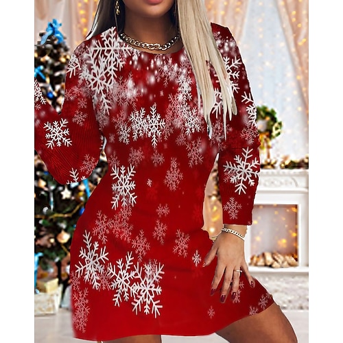 

Women's Christmas Bodycon Print Dress Mini Dress Light Red Light gray Red Long Sleeve Elk Tree Snowflake Print Winter Autumn Crew Neck Fashion Casual 2022 S M L XL 2XL 3XL 4XL 5XL 6XL