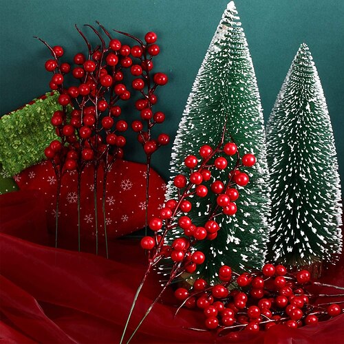 

10Pcs Christmas Red Berries Branch Decorations Home Party Artificial Berries Ornament 525cm