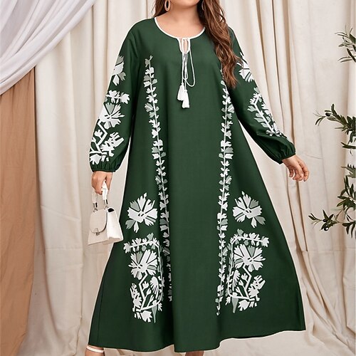 

Women's Plus Size Casual Dress Floral Crew Neck Long Sleeve Winter Fall Vintage Casual Maxi long Dress Daily Vacation Dress