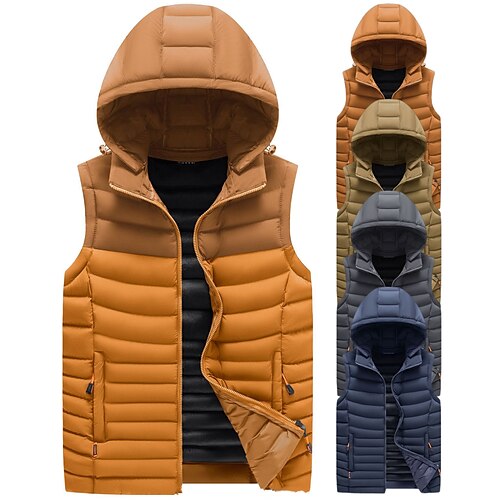 

Men's Padded Hiking Vest Quilted Puffer Jacket Sleeveless Outerwear Top Outdoor Thermal Warm Fleece Lining Ultra Light (UL) Breathable Winter Cotton naturals Blue Yellow Work Hunting Ski / Snowboard