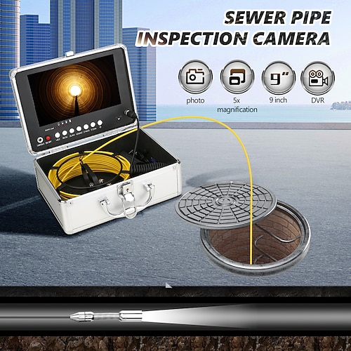 

17MM Sewer Pipe Inspection Camera with DVR 16GB TF Card Sewer Drain Industrial Endoscope 9 Inch LCD Color Monitor AHD 720P Camera System 10M 20M 25M 30M