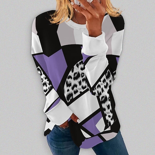 

Women's Sweatshirt Pullover Basic Green Blue Purple Leopard Geometric Street Round Neck Long Sleeve S M L XL 2XL 3XL