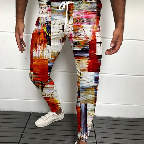 

Men's Joggers Trousers Casual Pants Drawstring Elastic Waist 3D Print Color Block Graphic Prints Comfort Casual Daily Streetwear Basic Fashion Purple Orange Micro-elastic