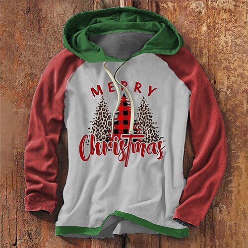 

Men's Pullover Hoodie Sweatshirt Gray Hooded Color Block Christmas Tree Graphic Prints Patchwork Print Sports & Outdoor Daily Sports 3D Print Streetwear Designer Casual Spring & Fall Clothing Apparel