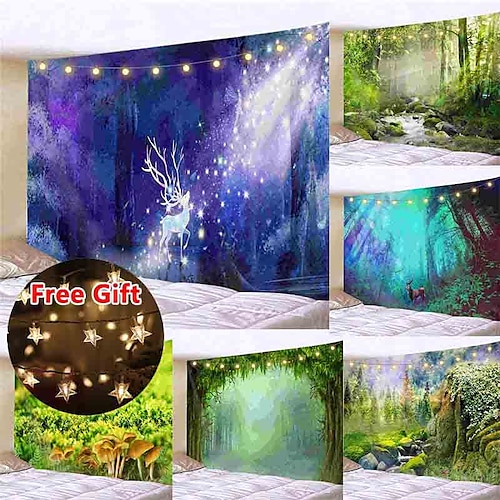 

Landscape Forest Tree Wall Tapestry Art Decor Blanket Curtain Picnic Tablecloth Hanging Home Bedroom Living Room Dorm Decoration Gift Polyester (with LED String Lights)