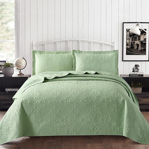 

Embossed Quilt Set 3 Piece, Microfiber Reversible Quilt Set with Shams, Washed Easy Care Bedspread, Breathable, Lightweight and Soft Coverlet,Warm Queen King Size Bedding Quilts Set for All Season